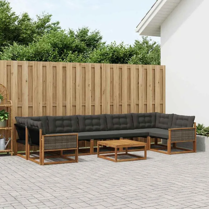Lauko sofos komplektas su pagalve 8 pcs Natūrali ir juoda