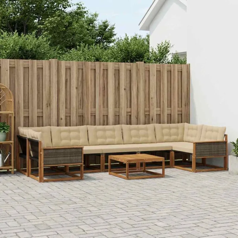Lauko sofos komplektas su pagalve 8 pcs Natūralus ir bežinis