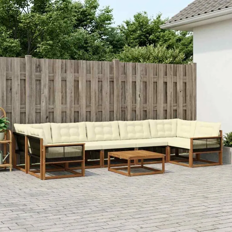 Lauko sofos komplektas su pagalve 8 pcs Natūralus ir grietinėlė
