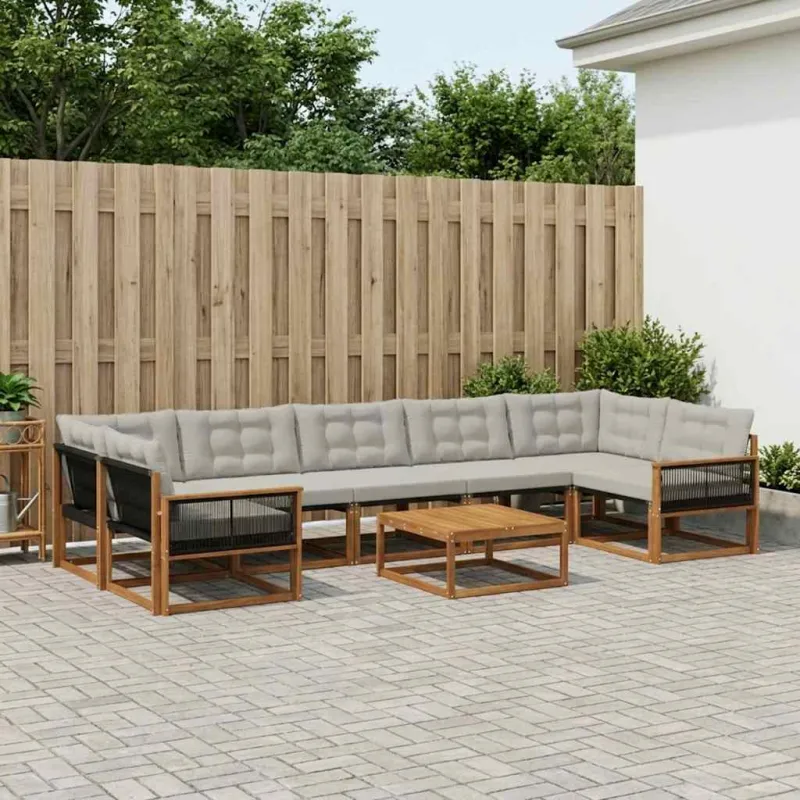 Lauko sofos komplektas 8 pcs Natūrali ir šviesiai pilka
