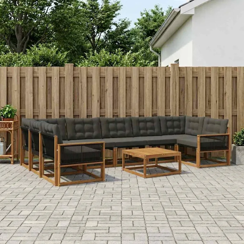 Lauko sofos komplektas su pagalve 8 pcs Natūrali ir juoda