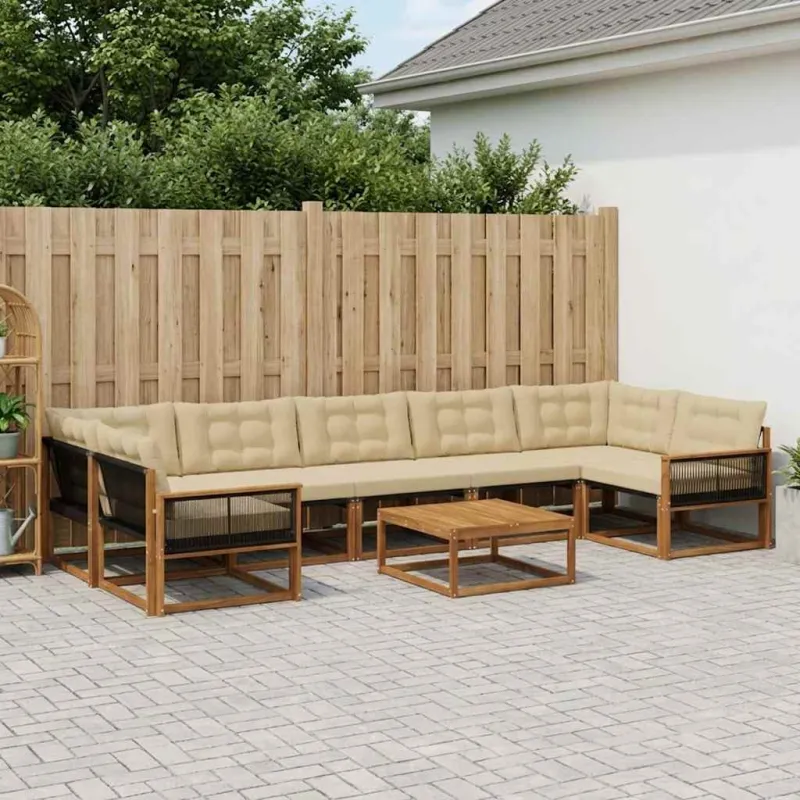 Lauko sofos komplektas su pagalve 8 pcs Natūralus ir bežinis