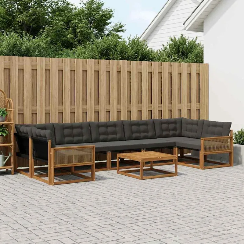 Lauko sofos komplektas su pagalve 8 pcs Natūrali ir juoda
