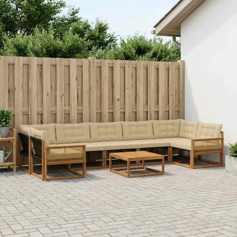 Lauko sofos komplektas su pagalve 8 pcs Natūralus ir bežinis