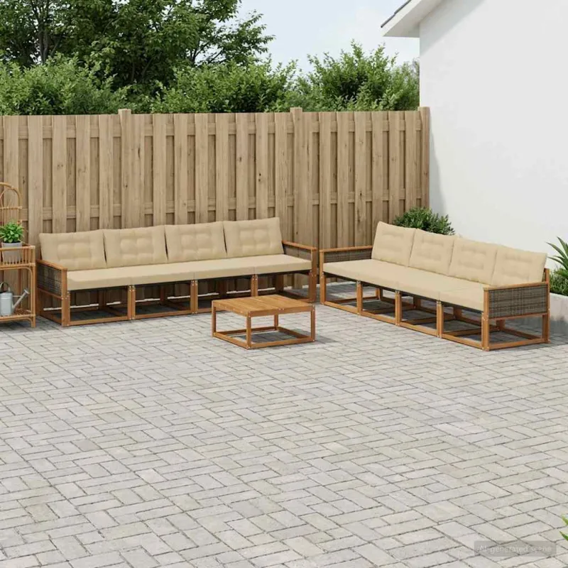 Lauko sofos komplektas su pagalve 9 pcs Natūralus ir bežinis