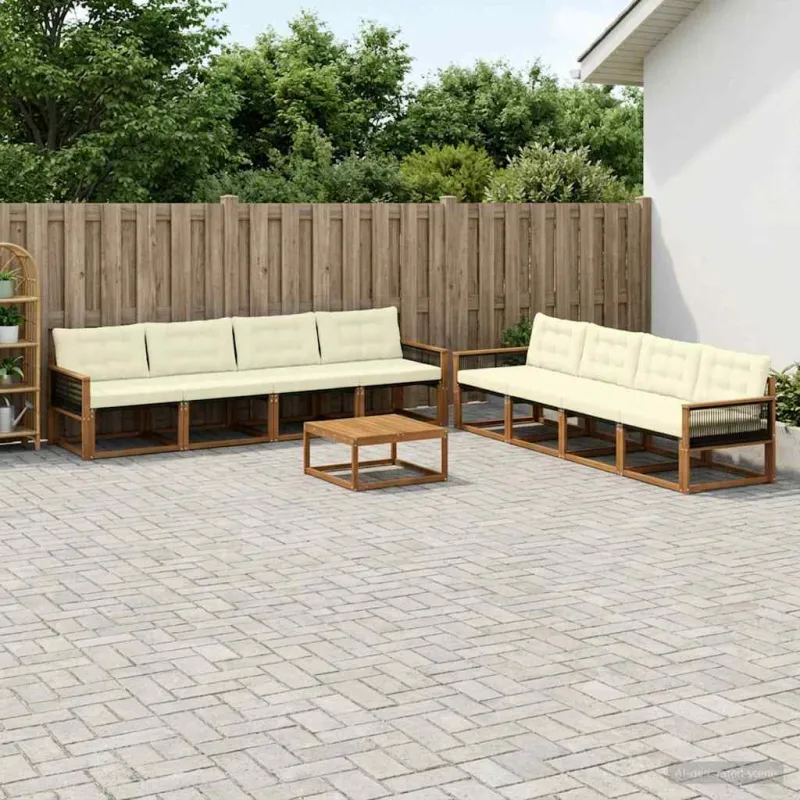 Lauko sofos komplektas su pagalve 9 pcs Natūralus ir grietinėlė