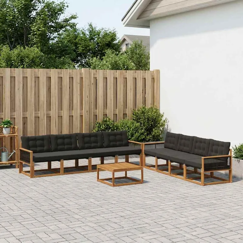 Lauko sofos komplektas su pagalve 9 pcs Natūrali ir juoda