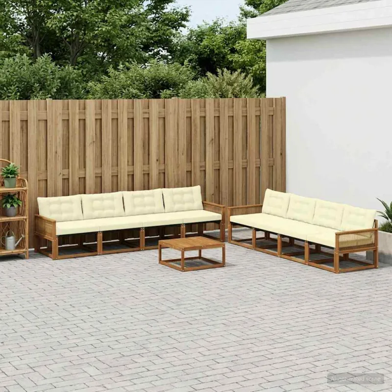 Lauko sofos komplektas su pagalve 9 pcs Natūralus ir grietinėlė