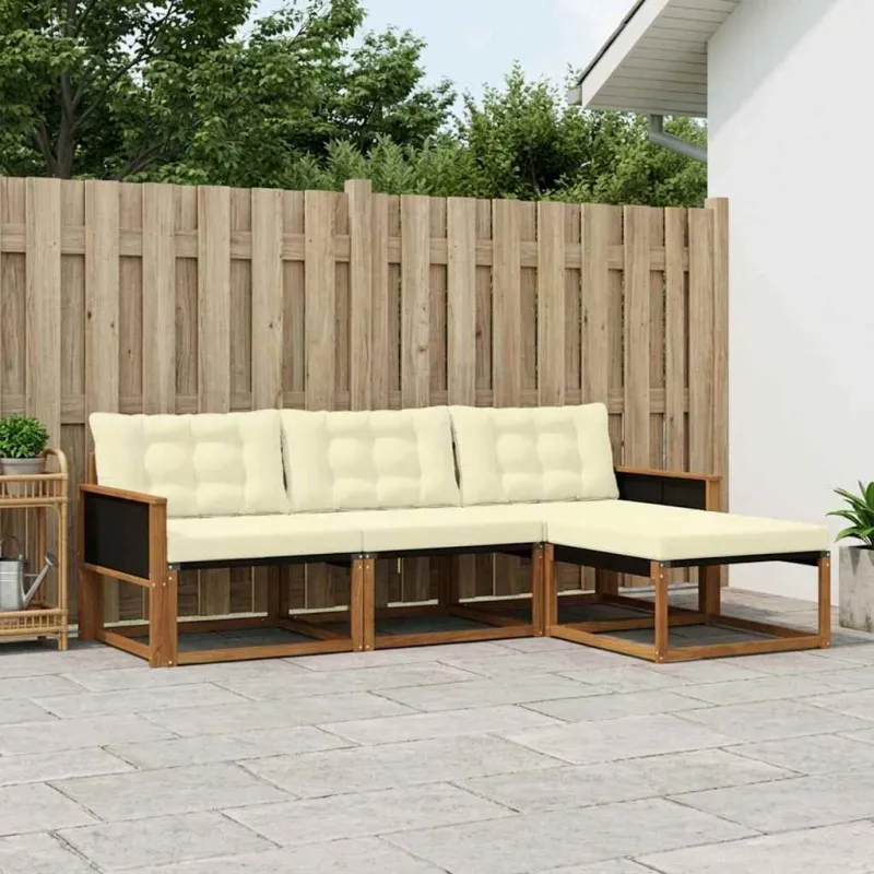 Lauko sofos komplektas su pagalve 4 pcs Natūralus ir grietinėlė