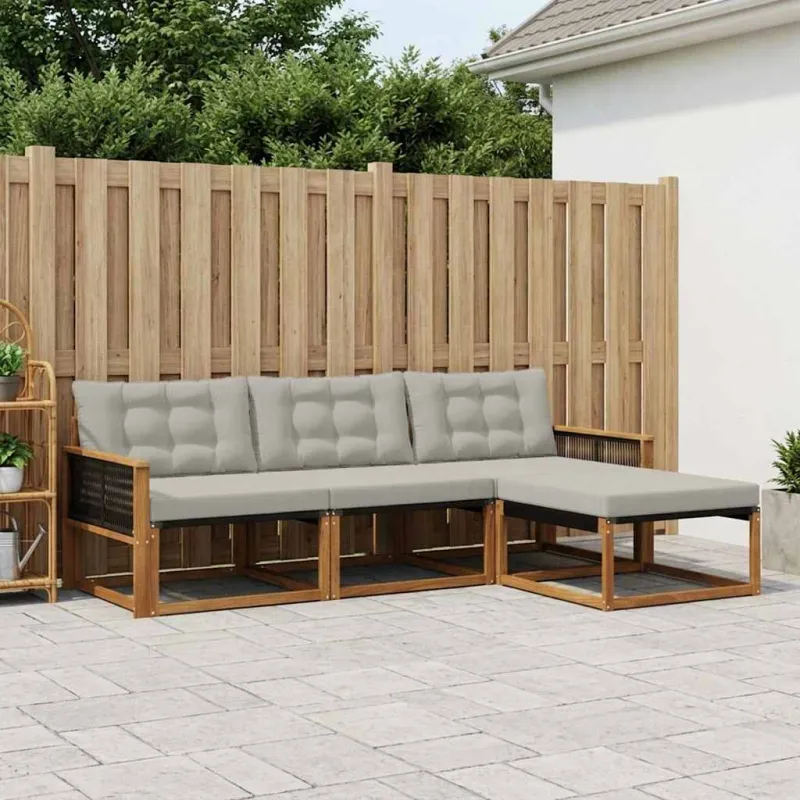 Lauko sofos komplektas 4 pcs Natūrali ir šviesiai pilka