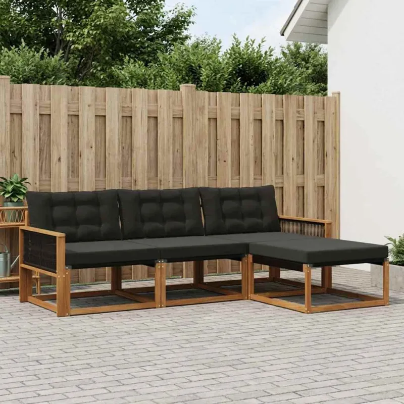 Lauko sofos komplektas su pagalve 4 pcs Natūrali ir juoda