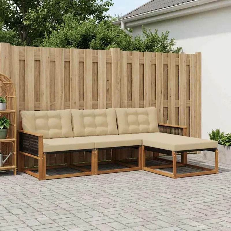 Lauko sofos komplektas su pagalve 4 pcs Natūralus ir bežinis