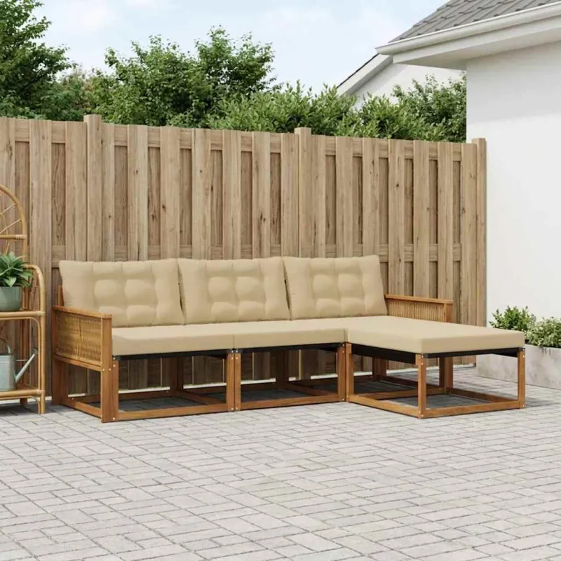 Lauko sofos komplektas su pagalve 4 pcs Natūralus ir bežinis