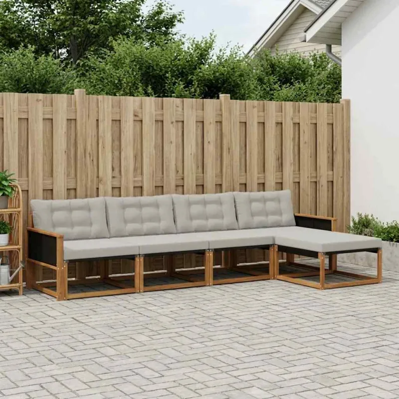Lauko sofos komplektas 5 pcs Natūrali ir šviesiai pilka