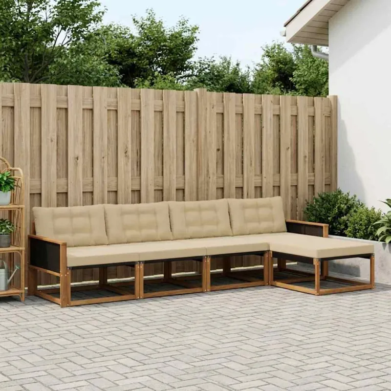 Lauko sofos komplektas su pagalve 5 pcs Natūralus ir bežinis