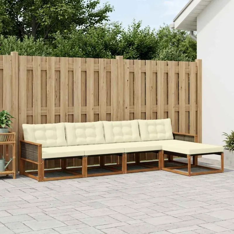 Lauko sofos komplektas su pagalve 5 pcs Natūralus ir grietinėlė