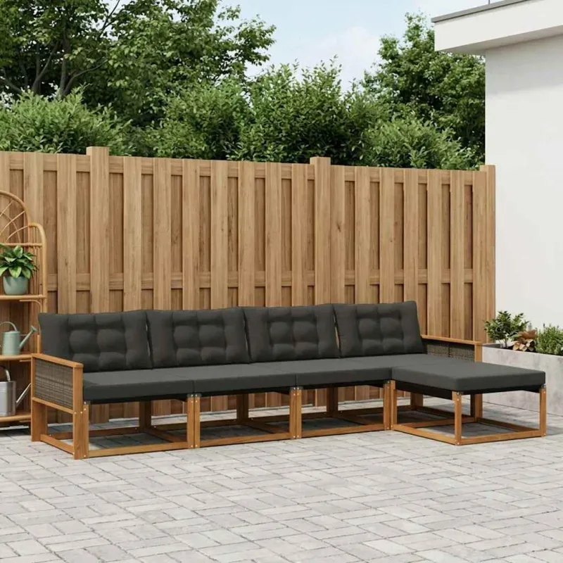Lauko sofos komplektas su pagalve 5 pcs Natūrali ir juoda