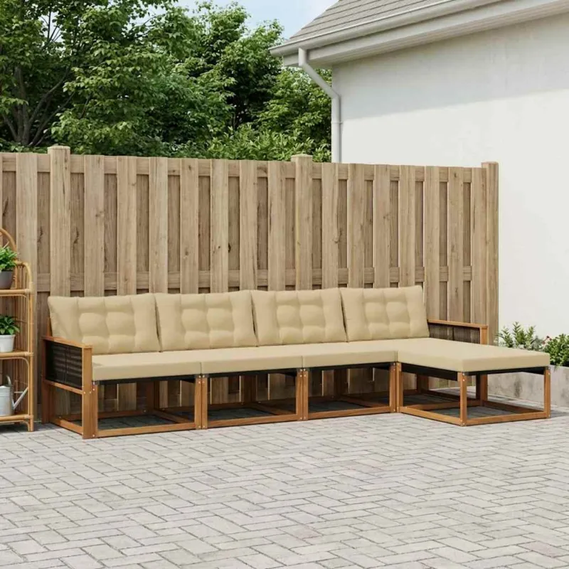 Lauko sofos komplektas su pagalve 5 pcs Natūralus ir bežinis