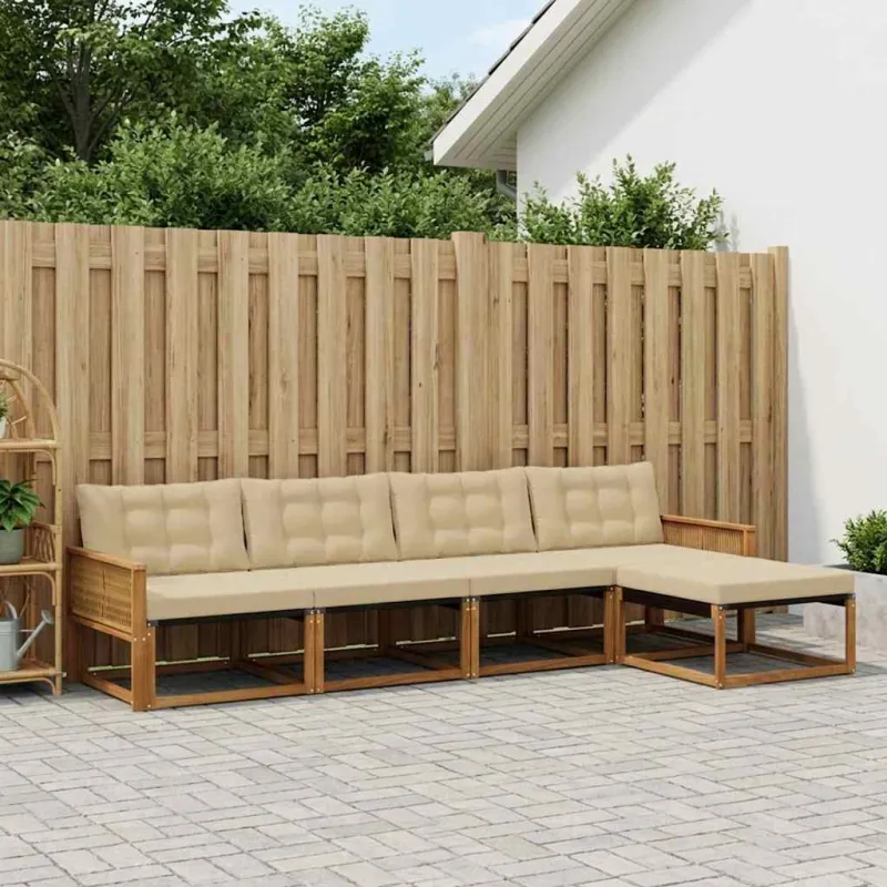 Lauko sofos komplektas su pagalve 5 pcs Natūralus ir bežinis