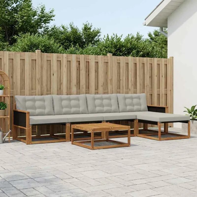 Lauko sofos komplektas 6 pcs Natūrali ir šviesiai pilka