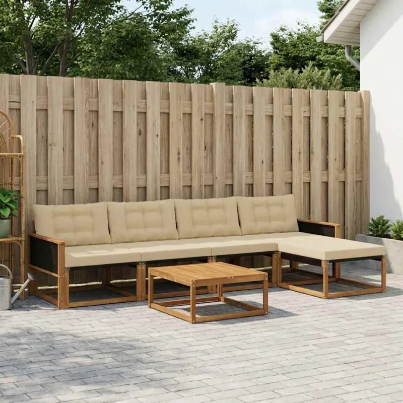 Lauko sofos komplektas su pagalve 6 pcs Natūralus ir bežinis