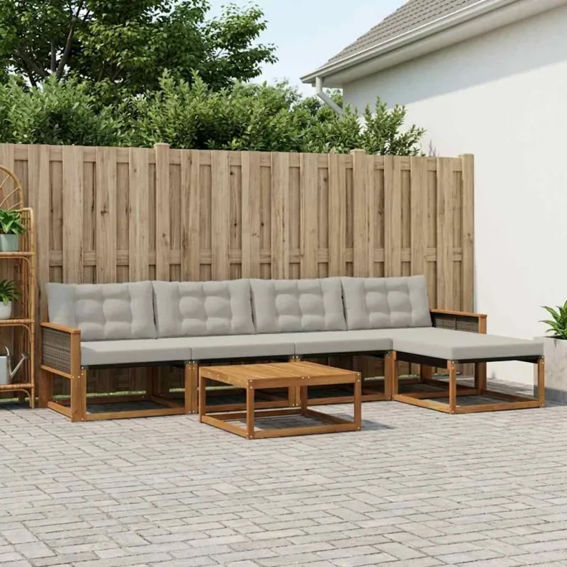 Lauko sofos komplektas 6 pcs Natūrali ir šviesiai pilka
