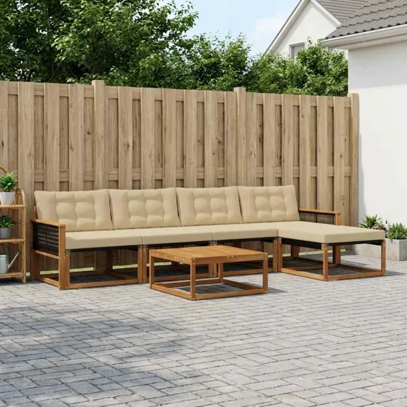 Lauko sofos komplektas su pagalve 6 pcs Natūralus ir bežinis