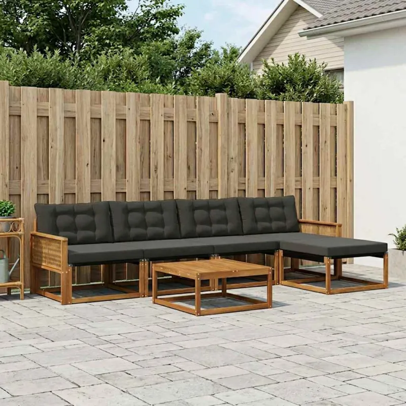 Lauko sofos komplektas su pagalve 6 pcs Natūrali ir juoda