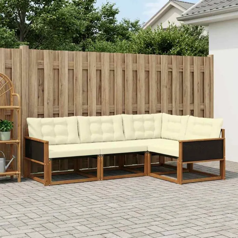 Lauko sofos komplektas su pagalve 4 pcs Natūralus ir grietinėlė