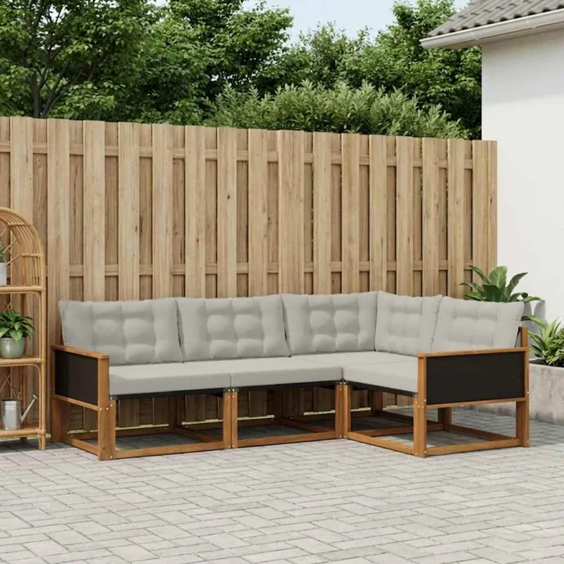 Lauko sofos komplektas 4 pcs Natūrali ir šviesiai pilka