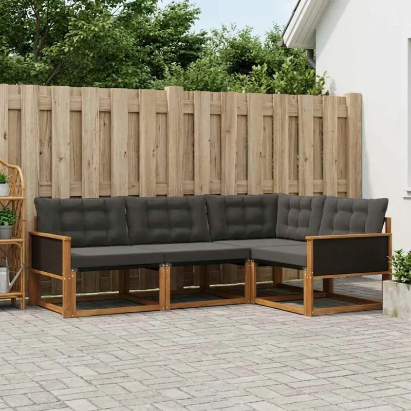 Lauko sofos komplektas su pagalve 4 pcs Natūrali ir juoda