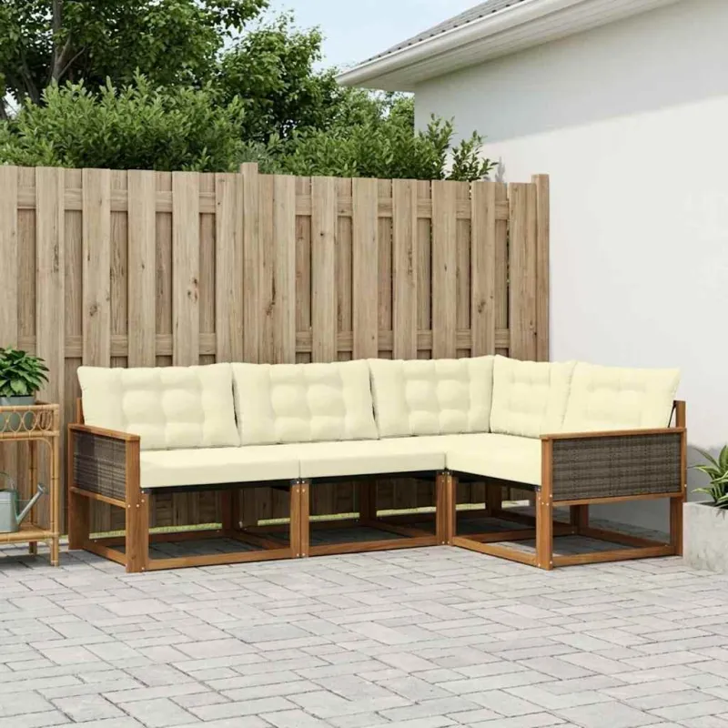 Lauko sofos komplektas su pagalve 4 pcs Natūralus ir grietinėlė