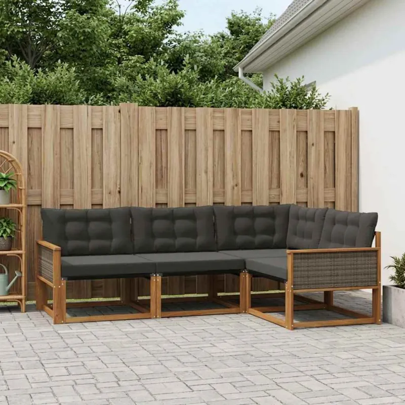 Lauko sofos komplektas su pagalve 4 pcs Natūrali ir juoda