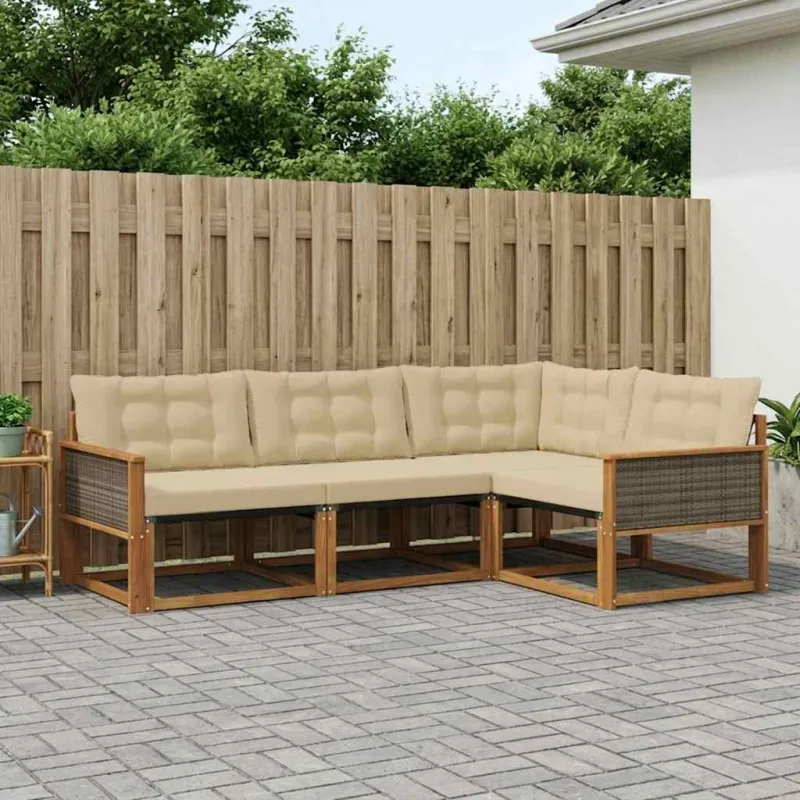 Lauko sofos komplektas su pagalve 4 pcs Natūralus ir bežinis
