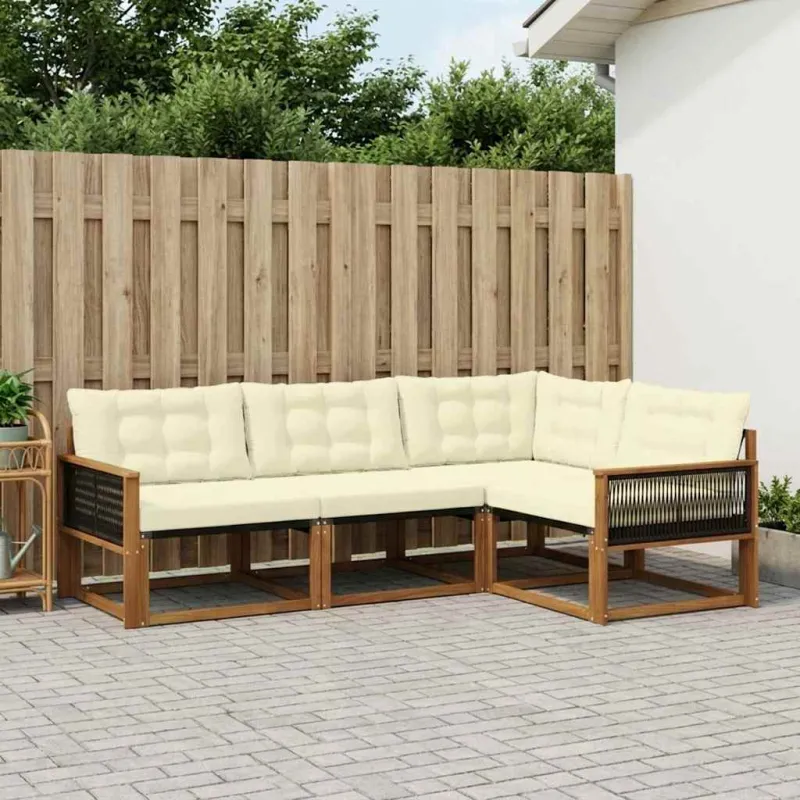 Lauko sofos komplektas su pagalve 4 pcs Natūralus ir grietinėlė