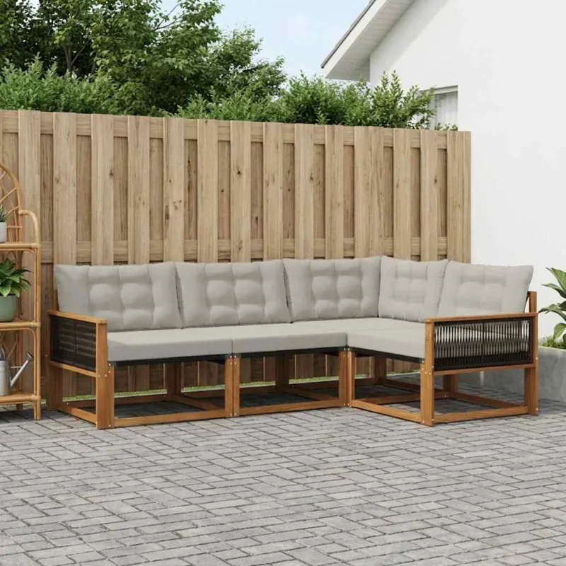 Lauko sofos komplektas 4 pcs Natūrali ir šviesiai pilka