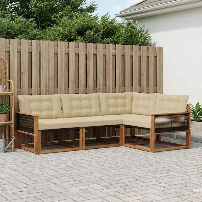 Lauko sofos komplektas su pagalve 4 pcs Natūralus ir bežinis