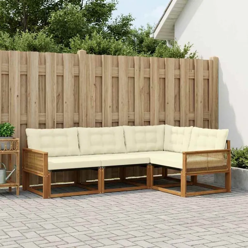 Lauko sofos komplektas su pagalve 4 pcs Natūralus ir grietinėlė