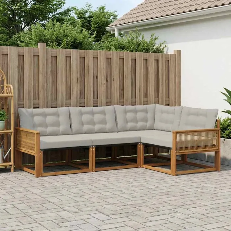Lauko sofos komplektas 4 pcs Natūrali ir šviesiai pilka