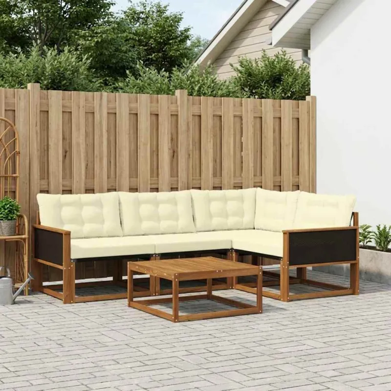 Lauko sofos komplektas su pagalve 5 pcs Natūralus ir grietinėlė
