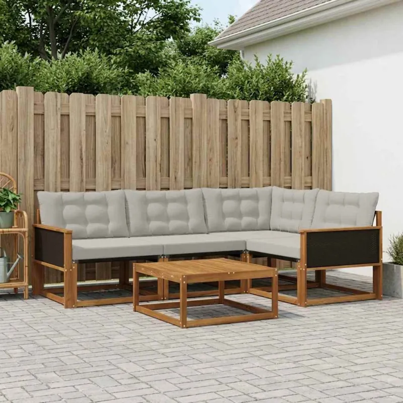 Lauko sofos komplektas 5 pcs Natūrali ir šviesiai pilka
