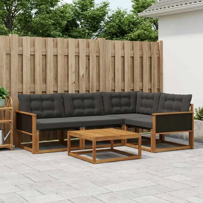 Lauko sofos komplektas su pagalve 5 pcs Natūrali ir juoda