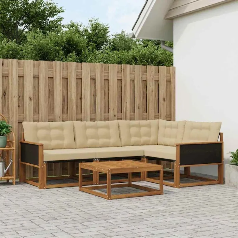 Lauko sofos komplektas su pagalve 5 pcs Natūralus ir bežinis