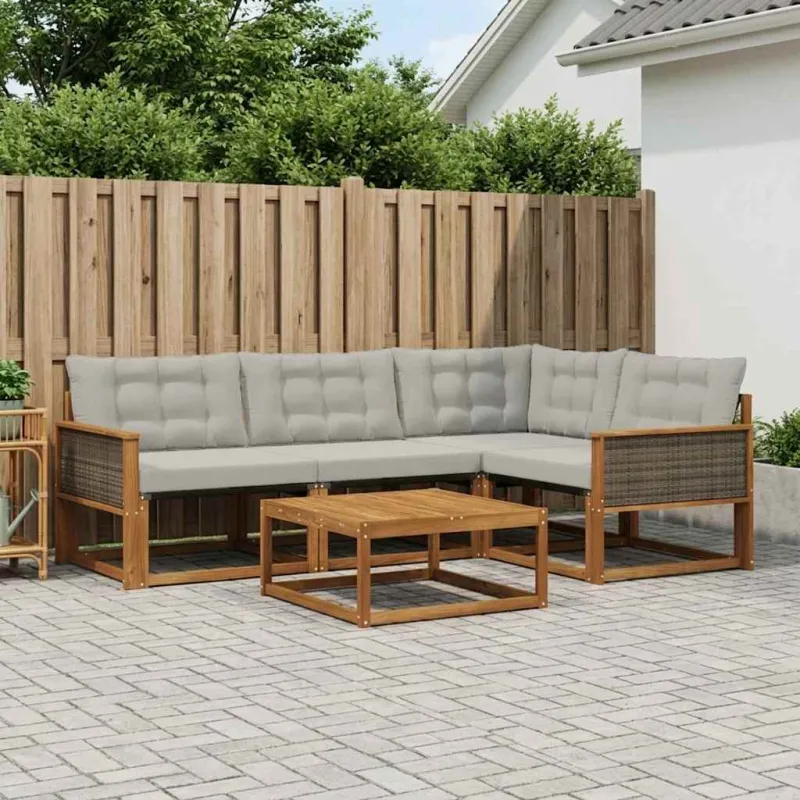Lauko sofos komplektas 5 pcs Natūrali ir šviesiai pilka