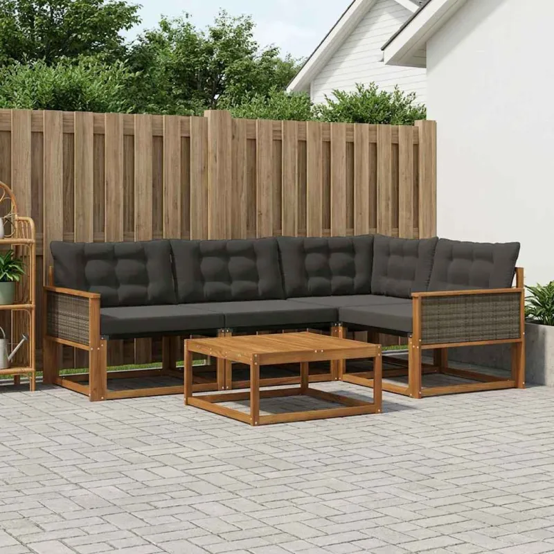 Lauko sofos komplektas su pagalve 5 pcs Natūrali ir juoda