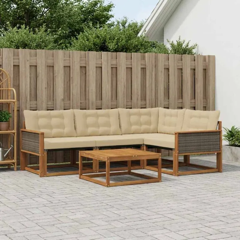 Lauko sofos komplektas su pagalve 5 pcs Natūralus ir bežinis