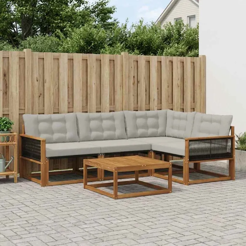 Lauko sofos komplektas 5 pcs Natūrali ir šviesiai pilka