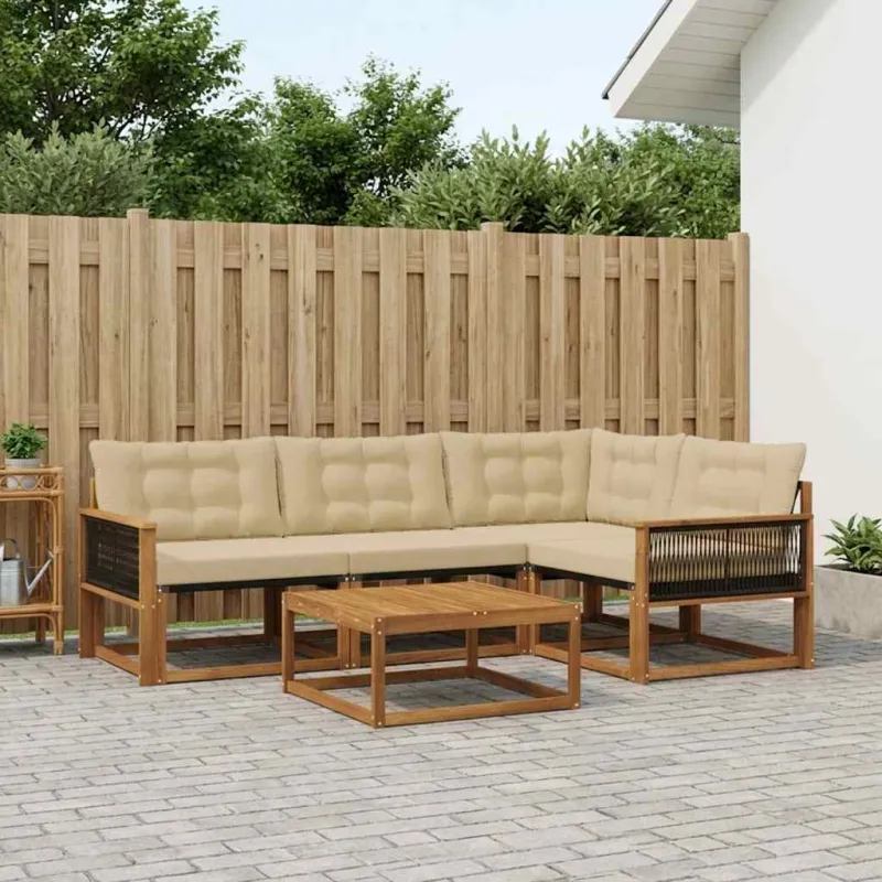 Lauko sofos komplektas su pagalve 5 pcs Natūralus ir bežinis