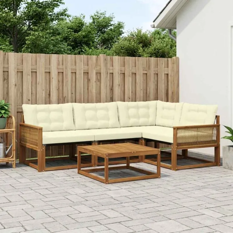 Lauko sofos komplektas su pagalve 5 pcs Natūralus ir grietinėlė