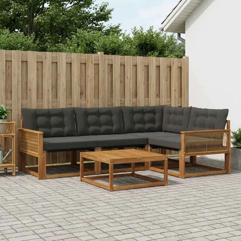 Lauko sofos komplektas su pagalve 5 pcs Natūrali ir juoda